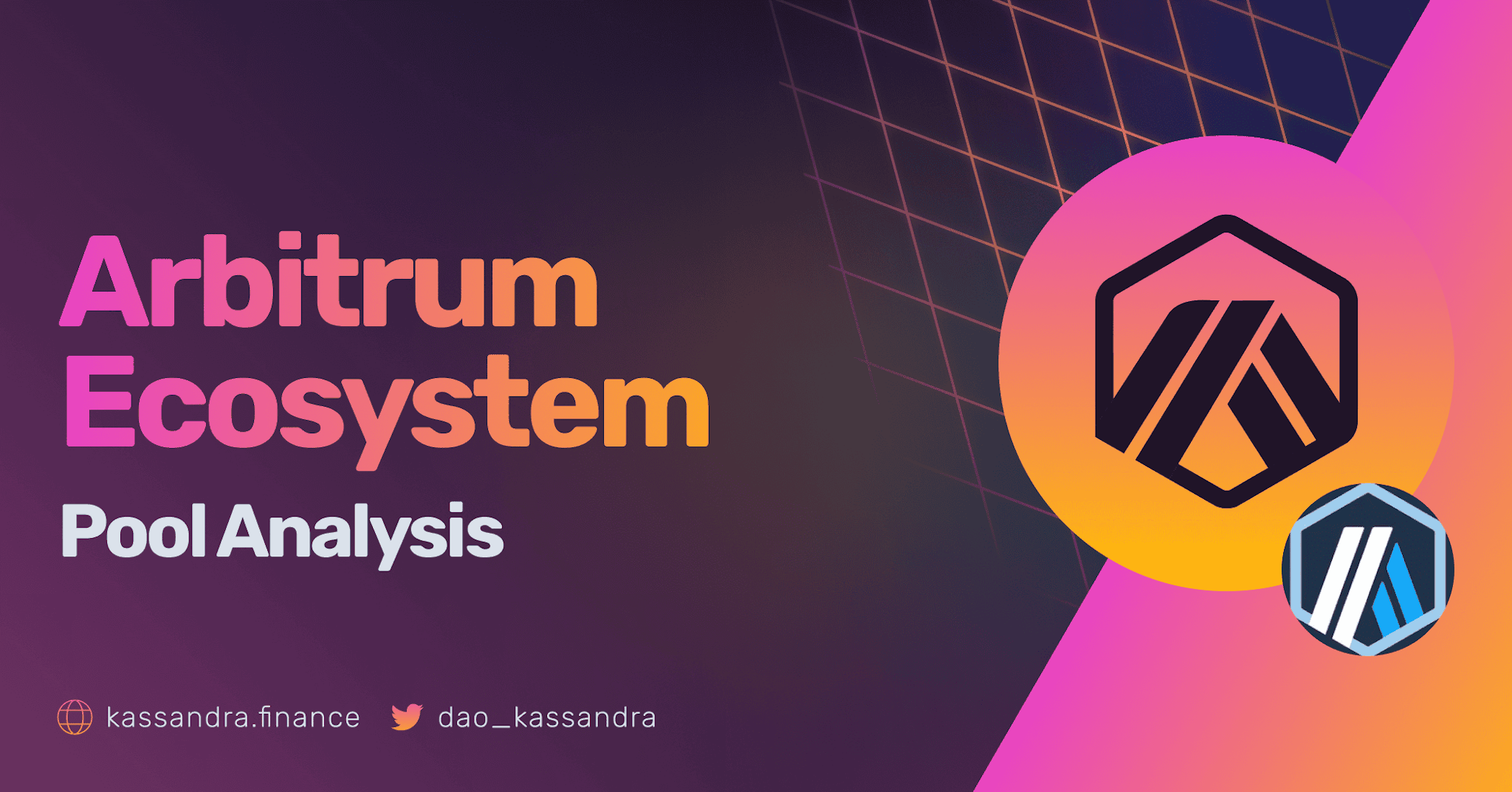 A card with Kassandra's Visual Identity with the words "Arbitrum Ecosystem Pool Analysis", in reference with Kassandra's Managed Pools.